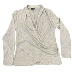 1. State NWOT Grey Cross Faux Wrap Sweater Fitted Women’s Size Large Stretch